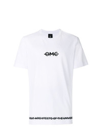 T-shirt à col rond imprimé blanc et noir Omc