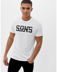 T-shirt à col rond imprimé blanc et noir ONLY & SONS