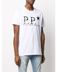 T-shirt à col rond imprimé blanc et noir Philipp Plein