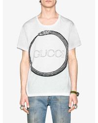 T-shirt à col rond imprimé blanc et noir Gucci