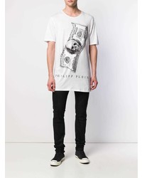 T-shirt à col rond imprimé blanc et noir Philipp Plein