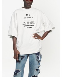 T-shirt à col rond imprimé blanc et noir Balenciaga