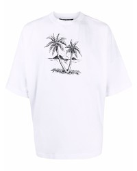 T-shirt à col rond imprimé blanc et noir Palm Angels