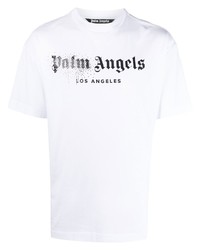T-shirt à col rond imprimé blanc et noir Palm Angels