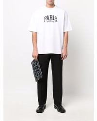 T-shirt à col rond imprimé blanc et noir Balenciaga