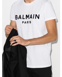 T-shirt à col rond imprimé blanc et noir Balmain