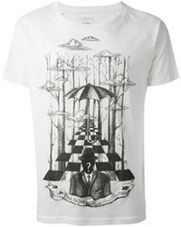 T-shirt à col rond imprimé blanc et noir Paul & Joe