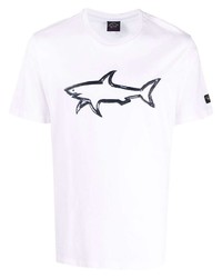 T-shirt à col rond imprimé blanc et noir Paul & Shark