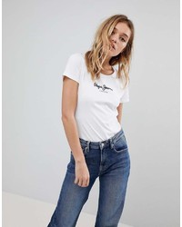 T-shirt à col rond imprimé blanc et noir Pepe Jeans