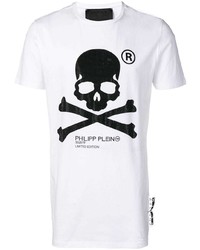 T-shirt à col rond imprimé blanc et noir Philipp Plein