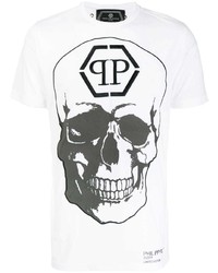 T-shirt à col rond imprimé blanc et noir Philipp Plein