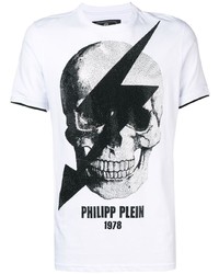 T-shirt à col rond imprimé blanc et noir Philipp Plein