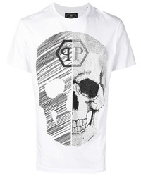 T-shirt à col rond imprimé blanc et noir Philipp Plein