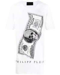 T-shirt à col rond imprimé blanc et noir Philipp Plein