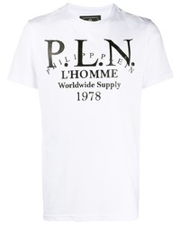 T-shirt à col rond imprimé blanc et noir Philipp Plein