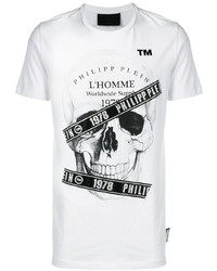T-shirt à col rond imprimé blanc et noir Philipp Plein