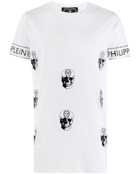 T-shirt à col rond imprimé blanc et noir Philipp Plein