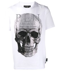 T-shirt à col rond imprimé blanc et noir Philipp Plein