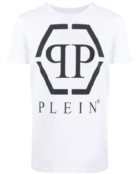 T-shirt à col rond imprimé blanc et noir Philipp Plein