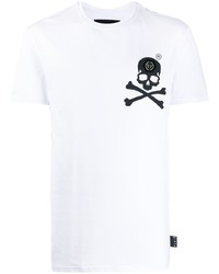 T-shirt à col rond imprimé blanc et noir Philipp Plein