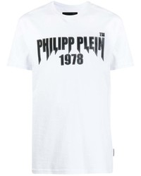 T-shirt à col rond imprimé blanc et noir Philipp Plein