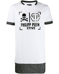 T-shirt à col rond imprimé blanc et noir Philipp Plein