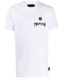 T-shirt à col rond imprimé blanc et noir Philipp Plein