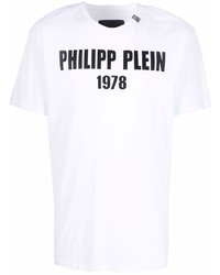 T-shirt à col rond imprimé blanc et noir Philipp Plein