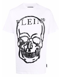 T-shirt à col rond imprimé blanc et noir Philipp Plein