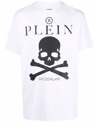 T-shirt à col rond imprimé blanc et noir Philipp Plein