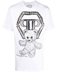 T-shirt à col rond imprimé blanc et noir Philipp Plein