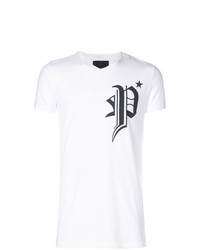 T-shirt à col rond imprimé blanc et noir Philipp Plein