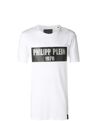 T-shirt à col rond imprimé blanc et noir Philipp Plein