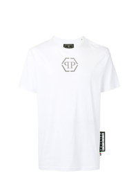 T-shirt à col rond imprimé blanc et noir Philipp Plein