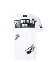 T-shirt à col rond imprimé blanc et noir Philipp Plein