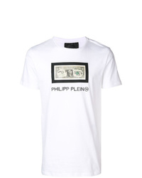 T-shirt à col rond imprimé blanc et noir Philipp Plein