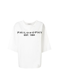 T-shirt à col rond imprimé blanc et noir Philosophy di Lorenzo Serafini