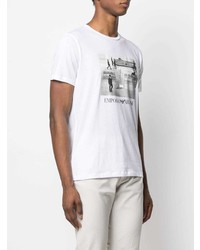 T-shirt à col rond imprimé blanc et noir Emporio Armani