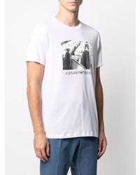 T-shirt à col rond imprimé blanc et noir Emporio Armani