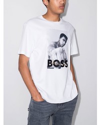 T-shirt à col rond imprimé blanc et noir BOSS