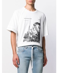 T-shirt à col rond imprimé blanc et noir Off-White