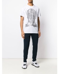 T-shirt à col rond imprimé blanc et noir Philipp Plein