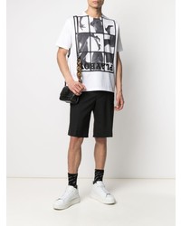 T-shirt à col rond imprimé blanc et noir Junya Watanabe