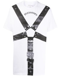 T-shirt à col rond imprimé blanc et noir Pleasures