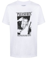 T-shirt à col rond imprimé blanc et noir Pleasures
