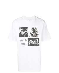 T-shirt à col rond imprimé blanc et noir Pleasures