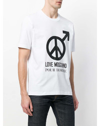 T-shirt à col rond imprimé blanc et noir Love Moschino