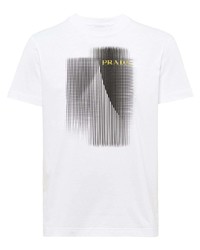 T-shirt à col rond imprimé blanc et noir Prada