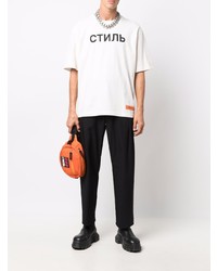 T-shirt à col rond imprimé blanc et noir Heron Preston