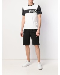 T-shirt à col rond imprimé blanc et noir Fila